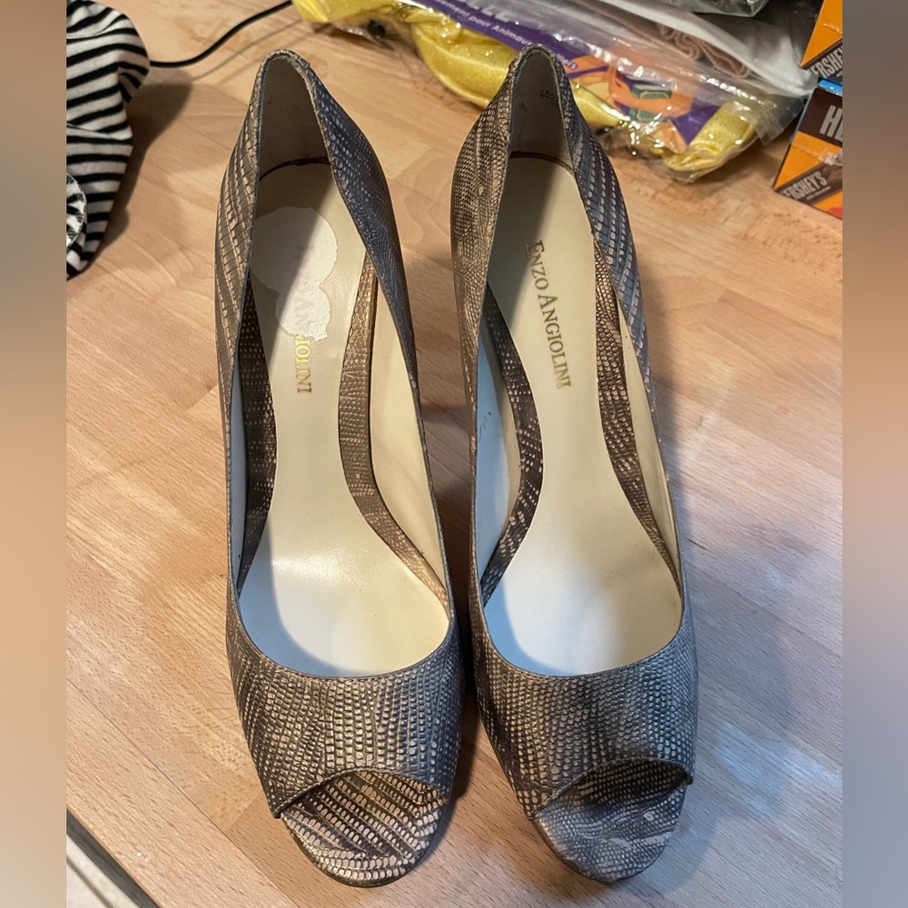Enzo Angiolini Brown Peep Toe Heels